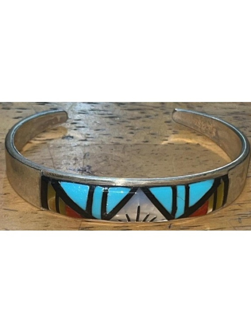 Zuni handmade sterling silver turquoise multi inlay bracelet cuff Charles Booqua